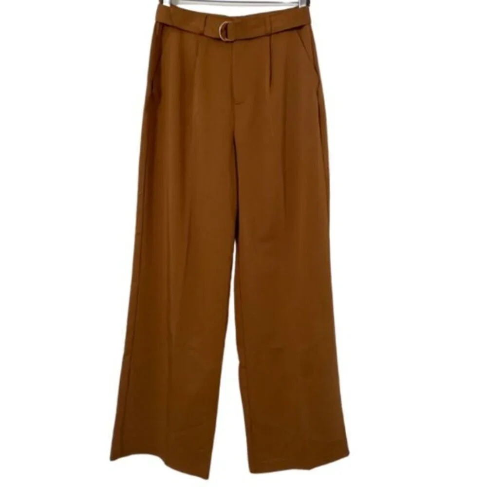 Seven for All Mankind High-Waist Pleated Semi Wide-Leg Trousers Brown Women's M